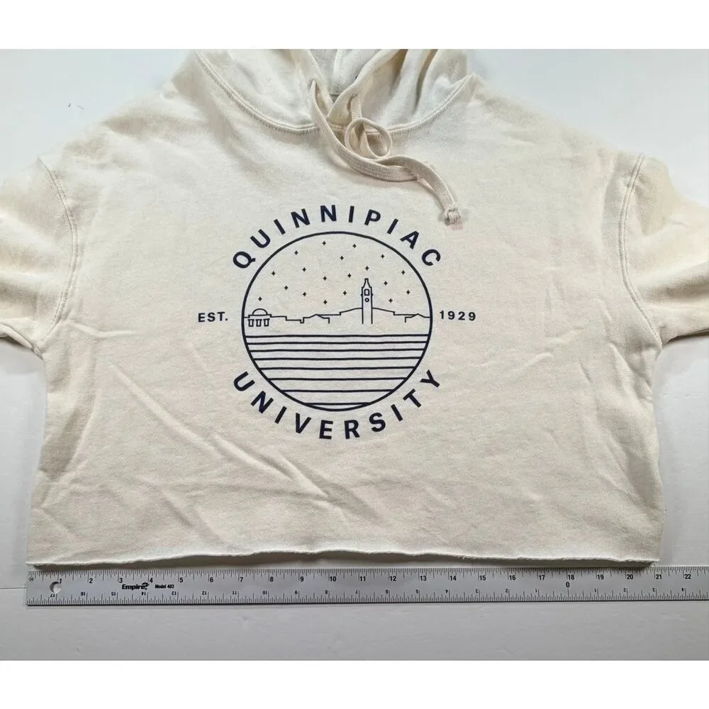Quinnipiac University Cropped Hoodie Cream Fleece Sweatshirt Size Small NWT CT - Picture 8 of 11